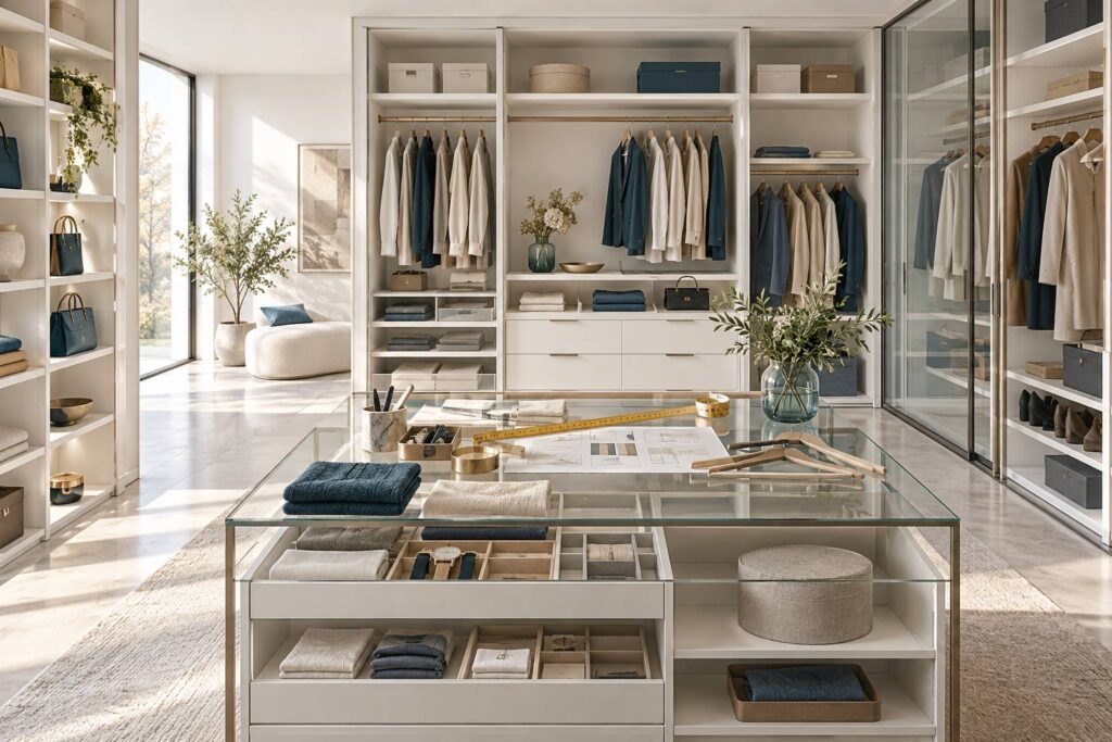 Illustration éditoriale du sujet : Inspiration et astuces pour aménager votre dressing et optimiser vos rangements