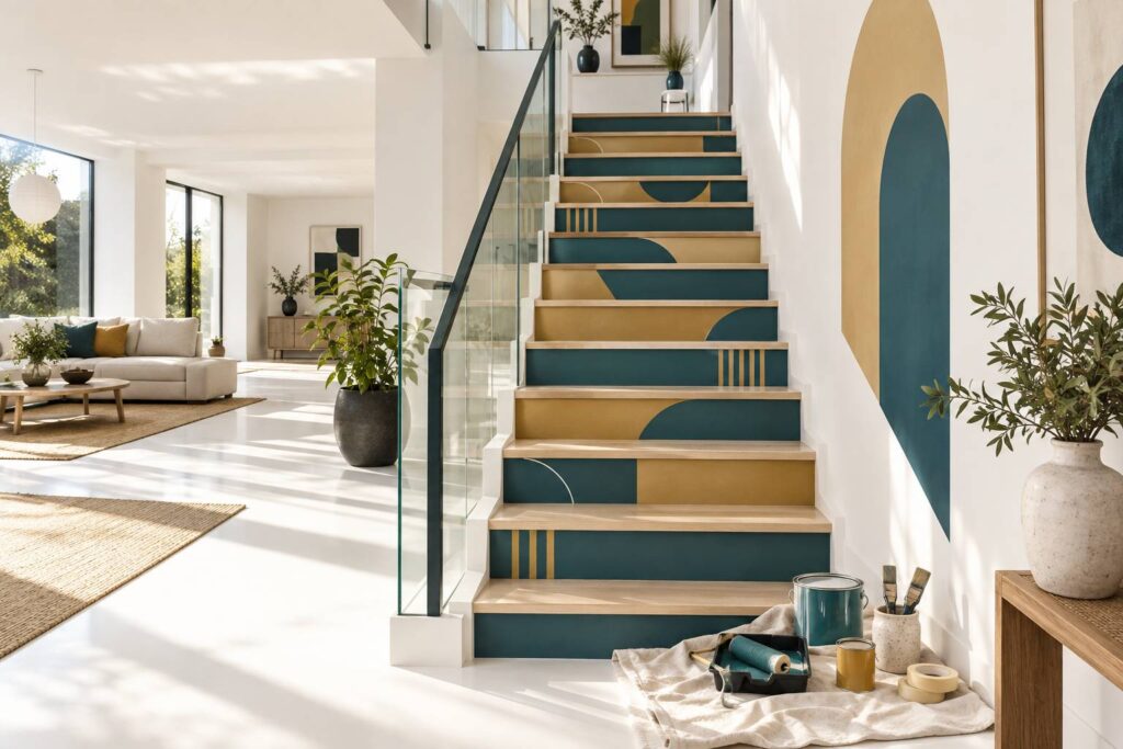 Illustration éditoriale du sujet : Inspirez vos escaliers : idées créatives pour des peintures décoratives uniques
