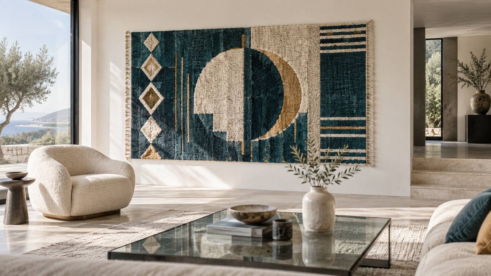 Illustration éditoriale du sujet : Tapis muraux : l'art sophistiqué de sublimer vos murs avec style
